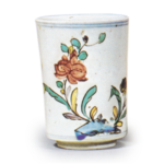 Five wine cups with flowering grass design, enamelled ware