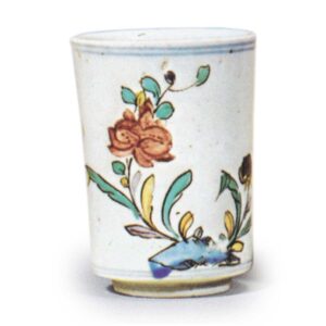 Five wine cups with flowering grass design, enamelled ware