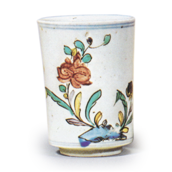 Five wine cups with flowering grass design, enamelled ware