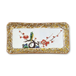 Rectangular dish with design of plum-tree and bush warbler, enamelled ware