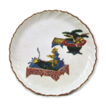 Foliated dish with design of potted trees, enamelled ware