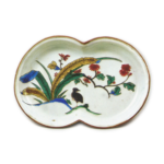 Dish with flowering grass and bird design, enamelled ware