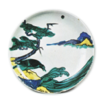 Dish with design of landscape with bird, enamelled ware