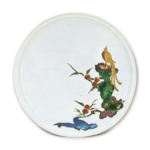 Dish with flowering grass and bird design, enamelled ware