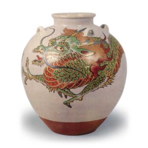 Ninsei: tea jar with dragon design, enamelled ware