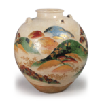 Ninsei: tea jar with Mt. Yoshino design, enamelled ware