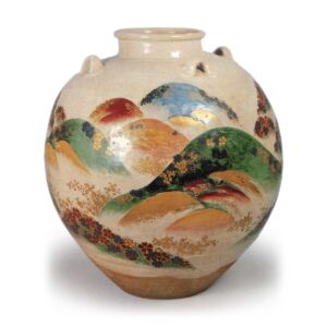 Ninsei: tea jar with Mt. Yoshino design, enamelled ware