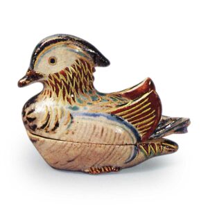 Ninsei: mandarin-duck shaped incense caddy, enamelled ware