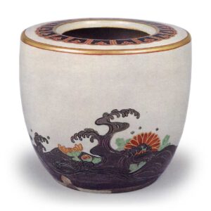 Ninsei: water jar with wave and chrysanthemum design, enamelled ware