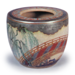 Ninsei: water jar with bridge and willow design, enamelled ware