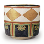 Ninsei: pair of tea bowls with lozenge design, enamelled ware with goldand silver decoration