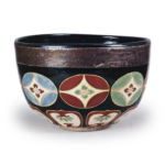 Ninsei: tea bowl with shippo (interlocking circles) design, enamelled ware