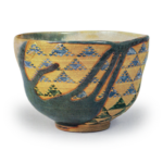 Ninsei: tea bowl with wave and imbricate triangle design, enamelled ware