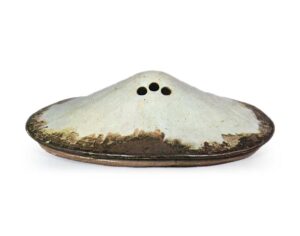 Ninsei: three incense burners in the shape of Mt.Fuji in morning,daytime and evening, iron brown under glaze