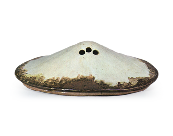 Ninsei: three incense burners in the shape of Mt.Fuji in morning,daytime and evening, iron brown under glaze