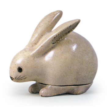 Ninsei: incense caddy in the shape of a rabbit, iron brown under glaze
