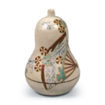 Ninsei: gourd-shaped incense caddy with fan design, enamelled ware