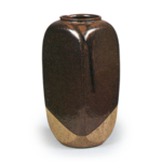 Ninsei: tea caddy of nade-yohō (rounded square) form, brown glaze