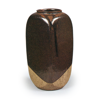 Ninsei: tea caddy of nade-yohō (rounded square) form, brown glaze