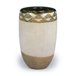 Ninsei: tea caddy of katatsuki form with design of imbricate triangles,enamelled ware