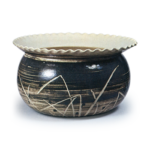 Ninsei: water jar with reed design, black brush-mark slip under whiteglaze