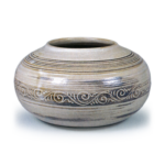 Ninsei: water jar with tendril scroll design, brush-mark slip under whiteglaze, known as "Mangetsu"