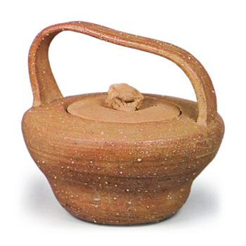 Ninsei: water jar with bail handle in the style of Shigaraki ware
