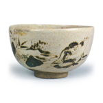 Ninsei: tea bowl with design of Kanzan and Jittoku, iron brown underglaze