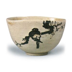 Ninsei: tea bowl with myna bird design, iron brown under glaze