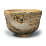 Ninsei: tea bowl with clematis scroll design, enamelled ware