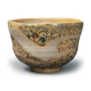 Ninsei: tea bowl with clematis scroll design, enamelled ware