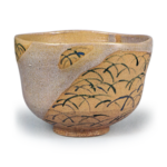 Ninsei: tea bowl with susuki (miscanthus plant) design, enamelled ware