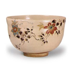 Ninsei: tea bowl with clematis design, enamelled ware