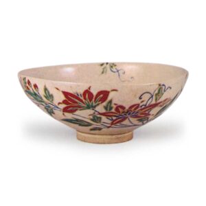 Ninsei: tea bowl with clematis design, enamelled ware