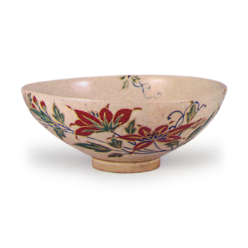 Ninsei: tea bowl with clematis design, enamelled ware