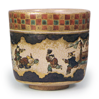Ninsei: tea bowl with design of Chinese boys at play, enamelled ware