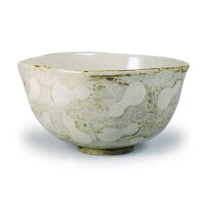 Ninsei: tea bowl with squared mouth with design of gourds and tendrilscrolls, iron brown under glaze