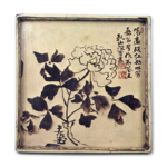 Kōrin & Kenzan: square dish with design of peony, iron brown underglaze