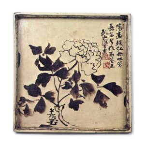 Kōrin & Kenzan: square dish with design of peony, iron brown underglaze