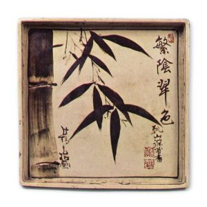 Kōrin & Kenzan: square dish with design of bamboo, iron brown underglaze