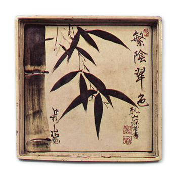 Kōrin & Kenzan: square dish with design of bamboo, iron brown underglaze