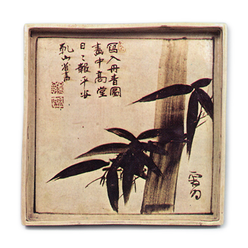 Kōrin & Kenzan: square dish with design of bamboo, iron brown underglaze