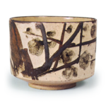 Kenzan: tea bowl with plum tree design, underglaze brown and blue