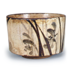 Kenzan: tea bowl with orchid design, underglaze brown and blue