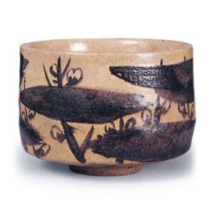 Kenzan: tea bowl with haze and yari-ume (a species of plum tree) design, iron brown under glaze