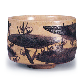 Kenzan: tea bowl with haze and yari-ume (a species of plum tree) design, iron brown under glaze