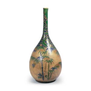 Flower vase with bamboo design, enamelled Mizoro ware