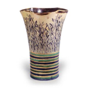 Flower vase with brushwood fence design, enamelled ware