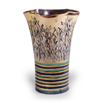 Flower vase with brushwood fence design, enamelled ware