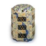 Flower vase with brushwood fence design, enamelled ware